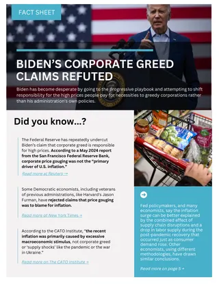 First page of Biden’s Corporate Greed Claims Refuted