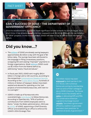 First page of Early Success of DOGE – Department of Government Efficiency