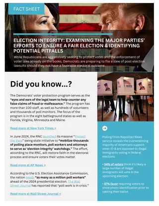 First page of Election Integrity: Examining the Major Parties’ Efforts to Ensure a Fair Election and Identifying Potential Pitfalls