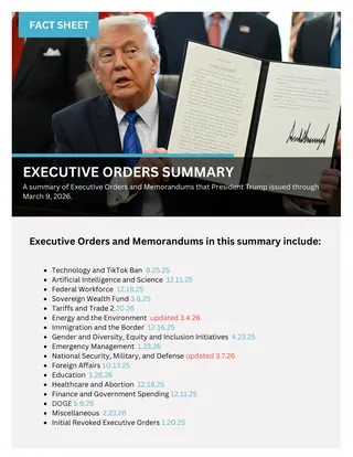 First page of Executive Orders Summary – March 9, 2026