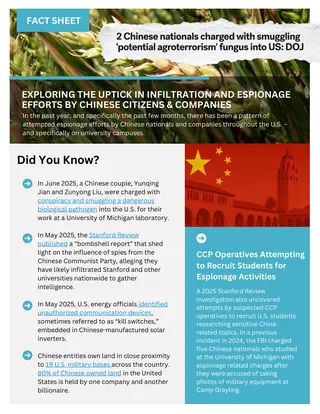 First page of Exploring the Uptick in Infiltration and Espionage Efforts by Chinese Citizens & Companies