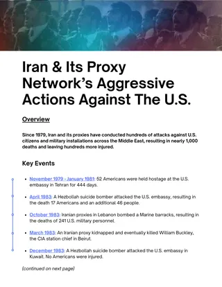 First page of Iran & Its Proxy Network’s Aggressive Actions Against the U.S.