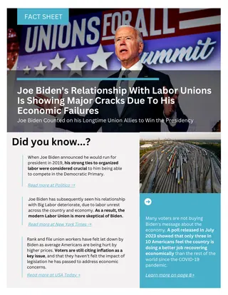 First page of Joe Biden’s Relationship With Labor Unions is Showing Major Cracks Due To His Economic Failures