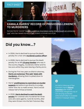 First page of Kamala Harris’ Record of Providing Leniency to Murderers