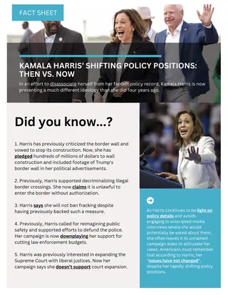 First page of Kamala Harris’ Shifting Policy Positions: Then vs. Now
