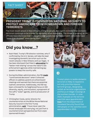 First page of President Trump is Focused on National Security to Protect Americans from Homegrown and Foreign Terrorists