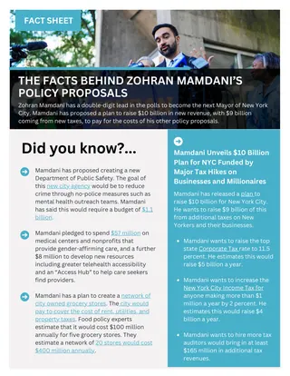 First page of The Facts Behind Zohran Mamdani’s Extreme Policy Proposals