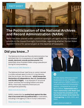 First page of The Politicization of the National Archives and Records Administration (NARA)