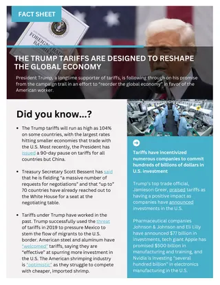 First page of THE TRUMP TARIFFS ARE DESIGNED TO RESHAPE THE GLOBAL ECONOMY
