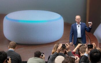 Dave Limp, Senior Vice President of Amazon Devices, introduces an redesigned echo dot at the Amazon Spheres, on September 20, 2018 in Seattle Washington.